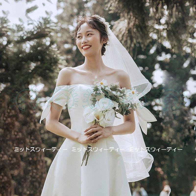 ウェディングドレス ロングドレス Aラインドレス オフショルダー 結婚式 ウエディングドレス 二次会