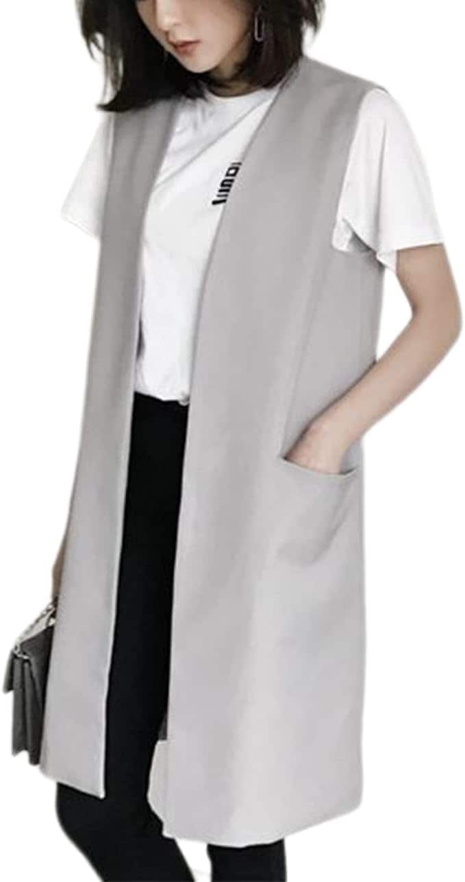 ベスト レディース ジレ ロングスーツベスト ノースリーブ ロングジレ オフィス カジュアル おしゃれ ロングベスト ノーカラー 通勤 日常 春夏秋