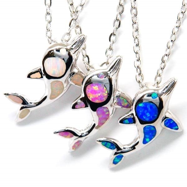 ハワイアンジュエリー ペンダント ネックレス ドルフィン イルカ ふっくら オパール レディース シルバー925 ブルー/ピンク/ホワイト