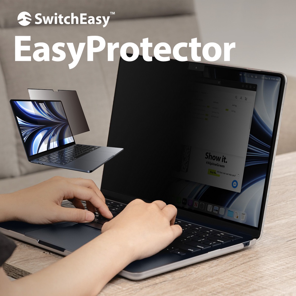 MacBook Air M4 M3 M2 対応 フィルム のぞき見防止 アンチグレア ブルーライトカット 防指紋 着脱式 のぞき見防止フィルム EasyProtector