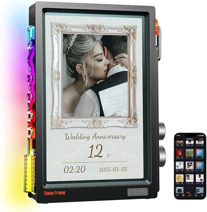 Wi-Fi6対応 Times Frame デジタルフォトフレーム 革新な半透明 RGBIC搭載 500のテーマ 64GB内蔵 フルHD 10.1インチ 専用アプリ (サイバーブラック)