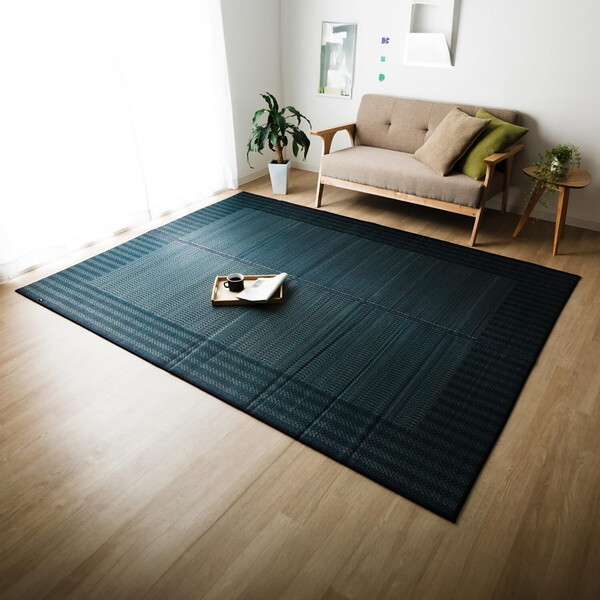 1051180193604 い草ラグ おしゃれ 国産 カーペット シンプル ネイビー 約191×191cm メーカー直送