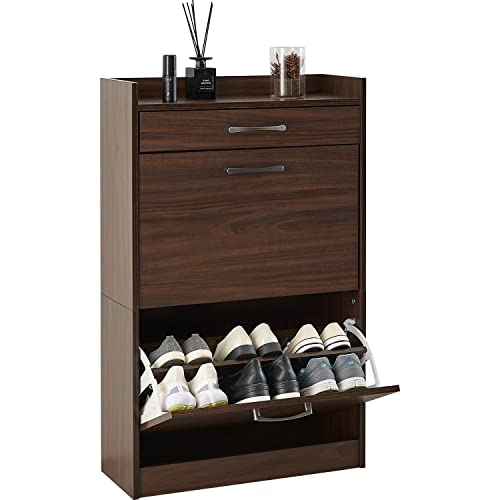 シューズラック 靴箱 下駄箱 2段 12足 収納 隠せる 薄型 省スペース 通気性 幅62 奥行24 高さ99 1台 ブラウン RSR-1704BR