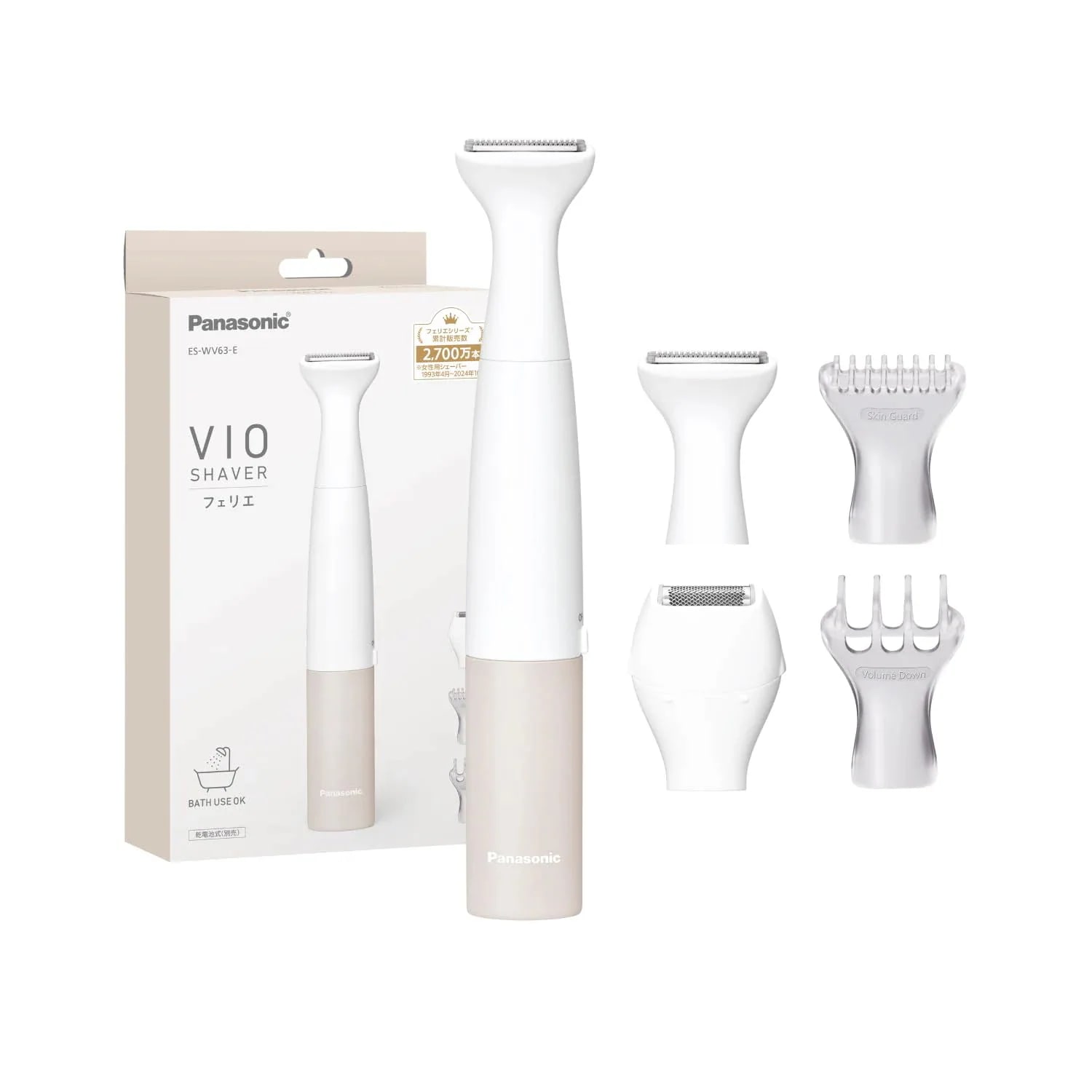パナソニック VIOシェーバー フェリエ IPX7防水 ドライ剃り 除毛器 乾電池式 ベージュ調 ES-WV63-E【2025年発売】シナモロールステッカー付
