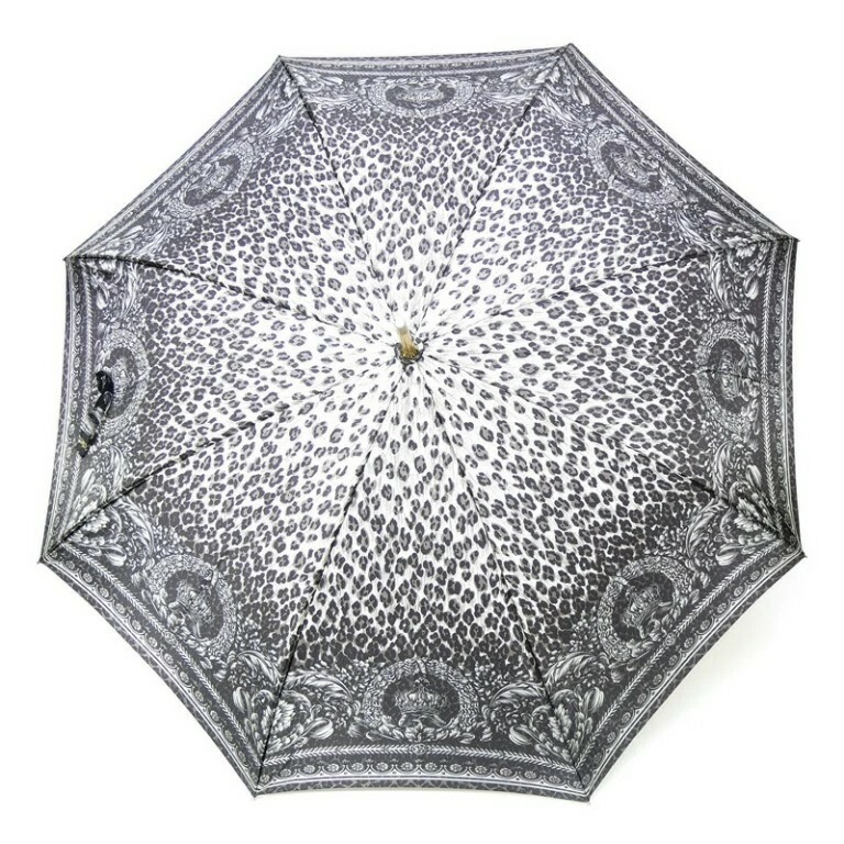 ジャンニヴェルサーチ GIANNI VERSACE 雨傘 アニマル柄 クラウン 長傘 黒 【中古】(66960)