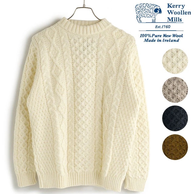 ケリーウーレンミルズ KERRY WOOLLEN MILLS メンズ アランケーブル クルーネックセーター [KW-0001] トップス ニット 英国製 正規取扱店