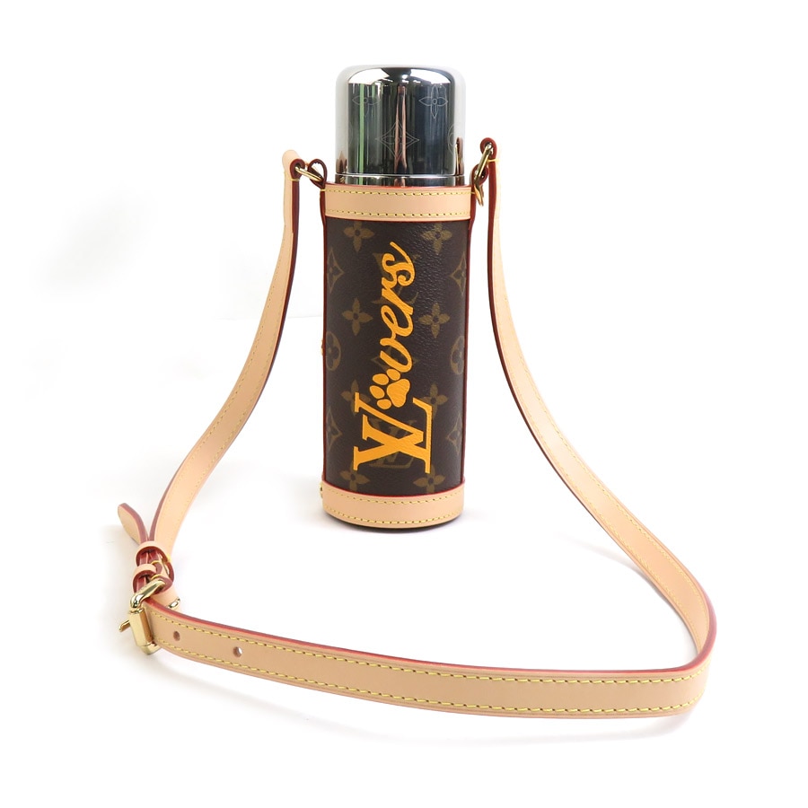 ルイ ヴィトン LOUIS VUITTON 水筒 ボトルホルダー モノグラム フラスク ホルダー ステンレス/モノグラムキャンバス シルバー×ブラウン ユニセックス GI0518 90210a