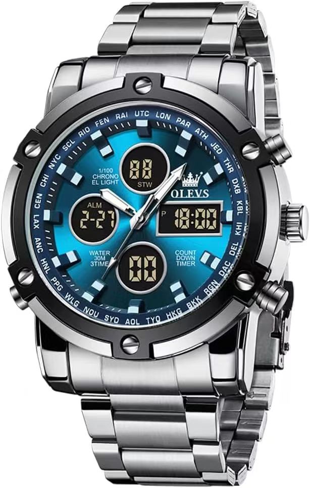 OLEVS メンズ 腕時計 デジタル アラーム 見やすい ストップウォッチ 24時間 日付 防水 ブランド