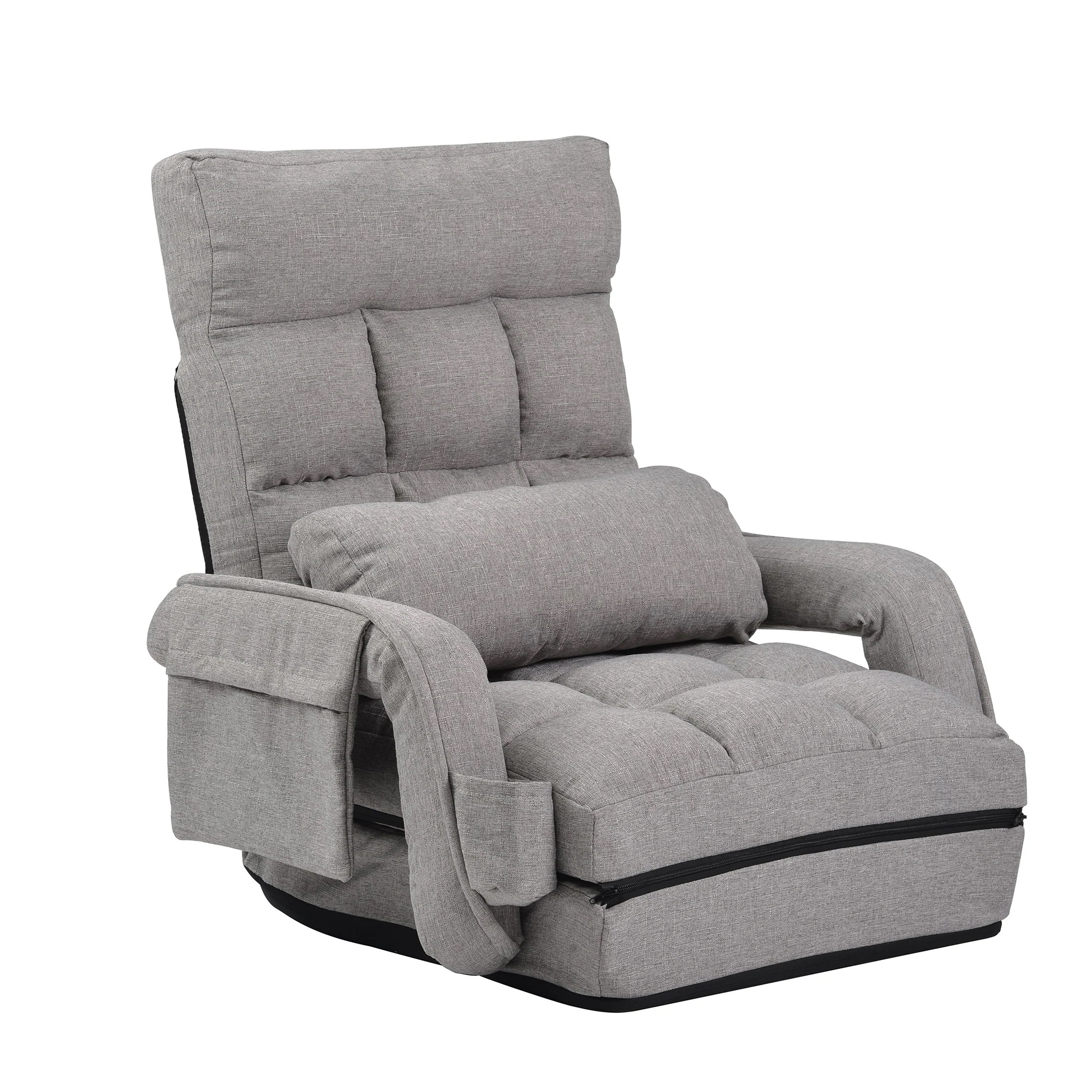 座椅子 リクライニング 14段ギア リクライニングチェアー ファブリック 座イス おしゃれ 椅子 チェアー いす イス コンパクト【ライトグレー】