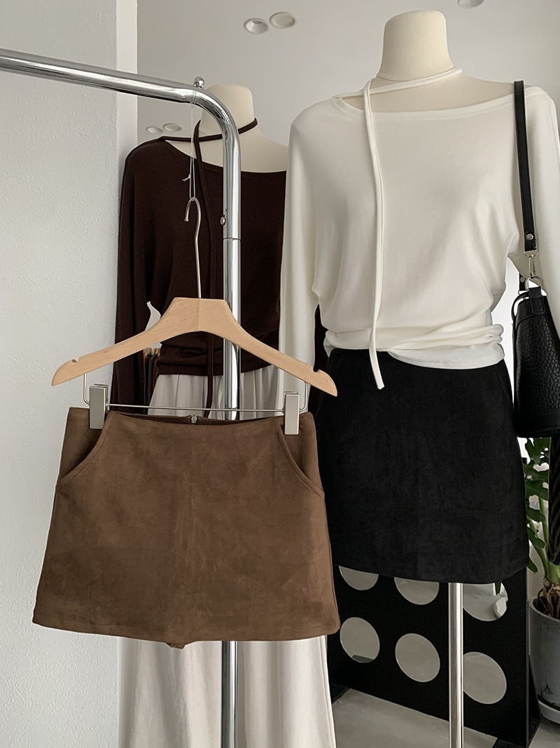 Omalai Suede High-Waist Slim Skirt, Miniskirt, Hip-Covering Skirt, A-Line Skirt, Autum Sexy Fashion