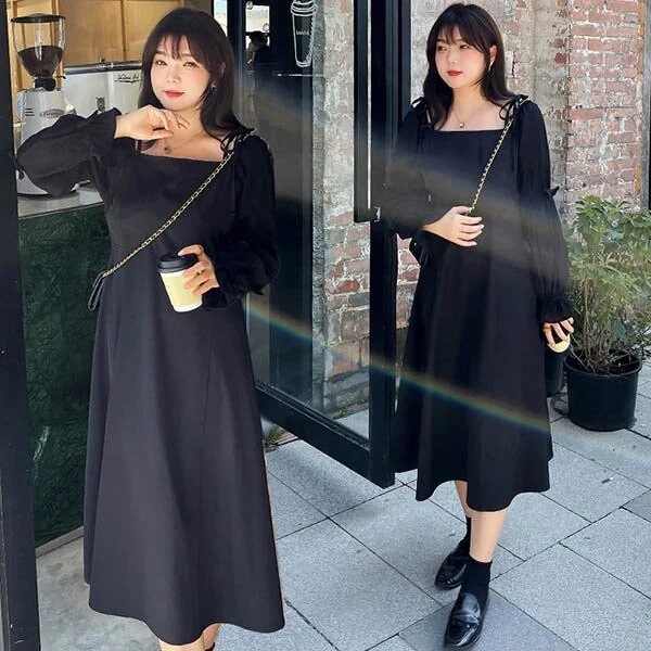新作 ワンピースドレスワンピース 2L-5L 黒 ロング ぽっちゃり 大きいサイズ 大人可愛い YT-22336 レディース