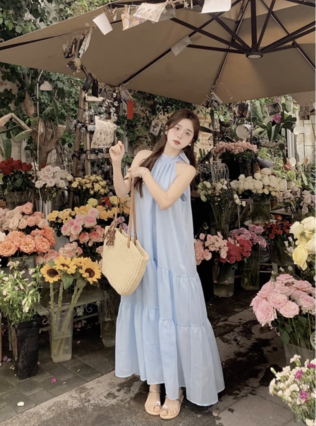 個性的 夏 服 ワンピース ワンピドレス シャツワンピース フレアワンピース ティアード ロジスワンピ ロング アンクル 袖なし ノースリーブ ホルターネック フレア セミフレア Aライン