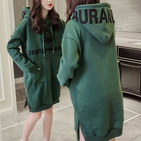 4色 ワンピース 長袖 春 秋 カジュアル 大きいサイズ 膝丈 ひざ丈 BIGシルエット フード付き ポケット 白 ホワイト 緑 グリーン ピンク アプリコット S M L XL 大きいサイズ 大きめ