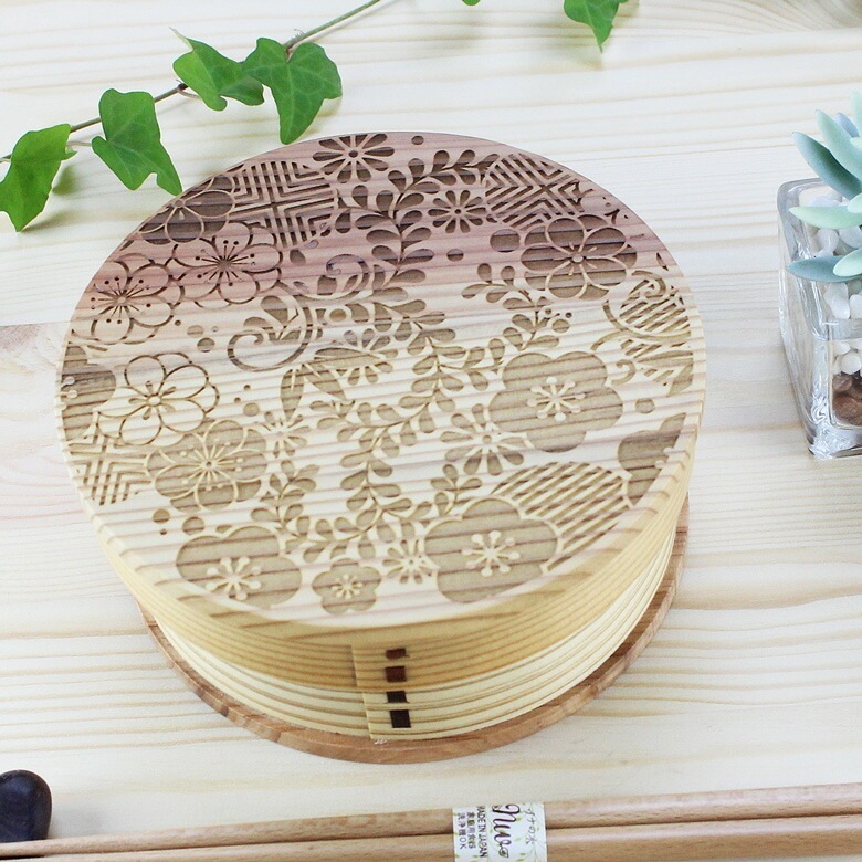 お弁当箱 曲げわっぱ 丸型 HANA ナチュラル 日本国内仕上げ 600ml