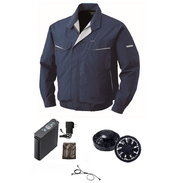 綿/ポリ混紡 空調服 [ファン色：BK 色：NB L] リチウムバッテリー付 コットン混