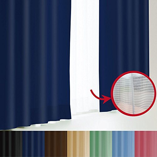 窓美人 エール 遮光性カーテン&UＶカットミラーレース ロイヤルブルー 幅100丈190(188) cm 各2枚 カーテン2枚/レース2枚 カーテンフック付 洗える 省エネ
