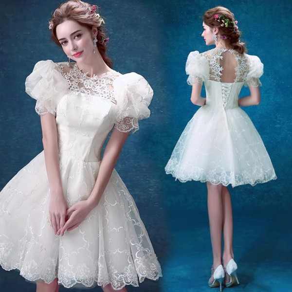 ウェディングドレス ウェディングドレス白 ショート丈 パーティードレス 花嫁 ショートドレス 簡約 結婚式 二次会 レース お呼ばれ 挙式 姫系