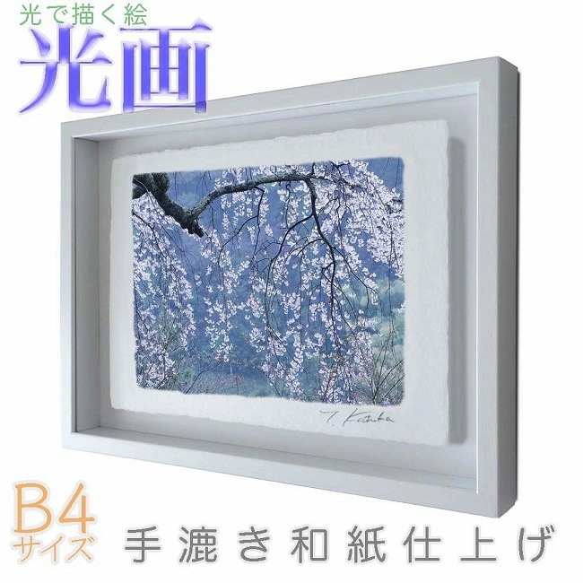 プロカメラマン片岡司 光画春雨の美 B4サイズ 光で描く絵 手漉き和紙仕上げ 006-B4-ホワイト綺麗 背景 パステルカラー 和紙アート(21y8m)