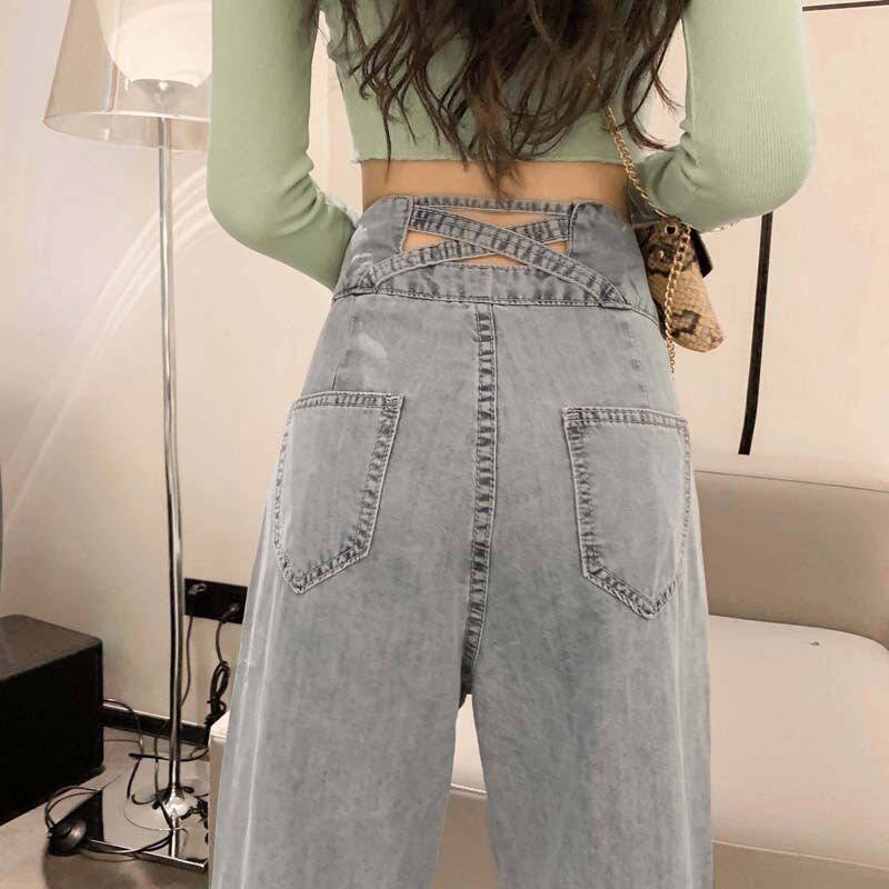 レディース ボトムス ズボン ロングパンツ デニム デニムパンツ ジーンズ ワイドパンツ ワイド ストレート ストレートパンツ ハイウエスト バックデザイン ブルーデニム 美脚 脚長効果 シンプル カ