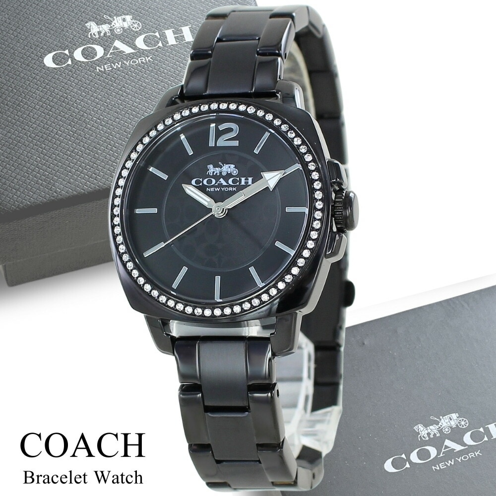 コーチ 腕時計 手表 レディース ボーイフレンド ブランド ブラック ステンレス クリスタル シンプル おしゃれ かわいい 3針 アナログ 時計 仕事用 プレゼント 誕生日 結婚祝い 結婚記念日 成人