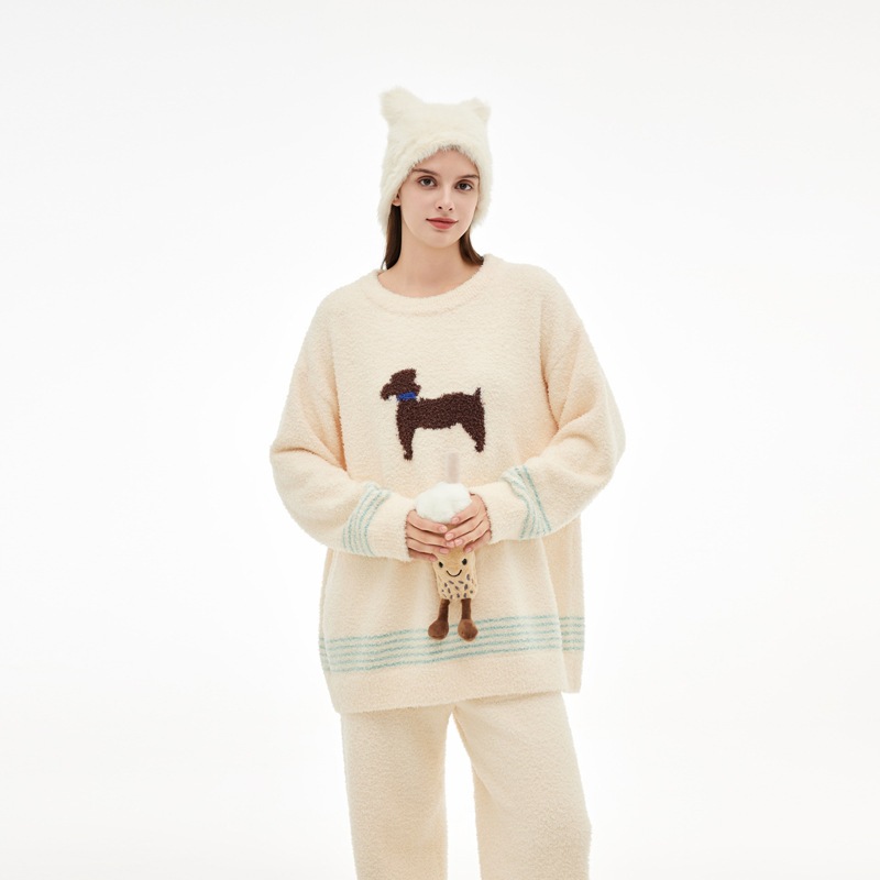 ソフトパジャマスーツ犬厚手暖かいゆったりストライプ優しいホーム服