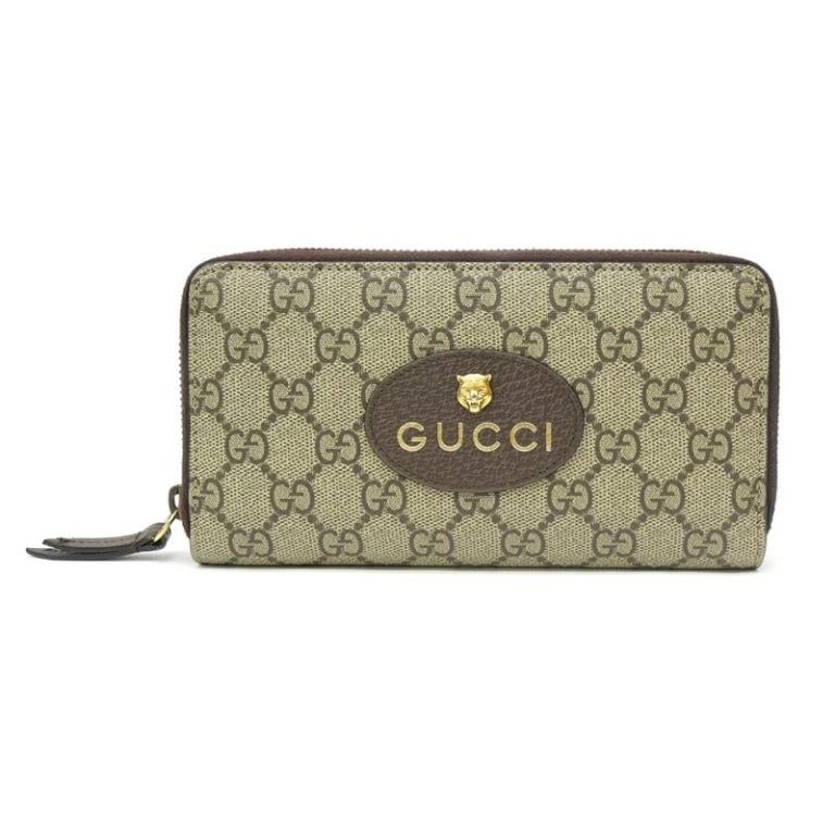 グッチ GUCCI 長財布 ラウンドファスナー GGスプリーム タイガー ブラウン 【中古】(68774)
