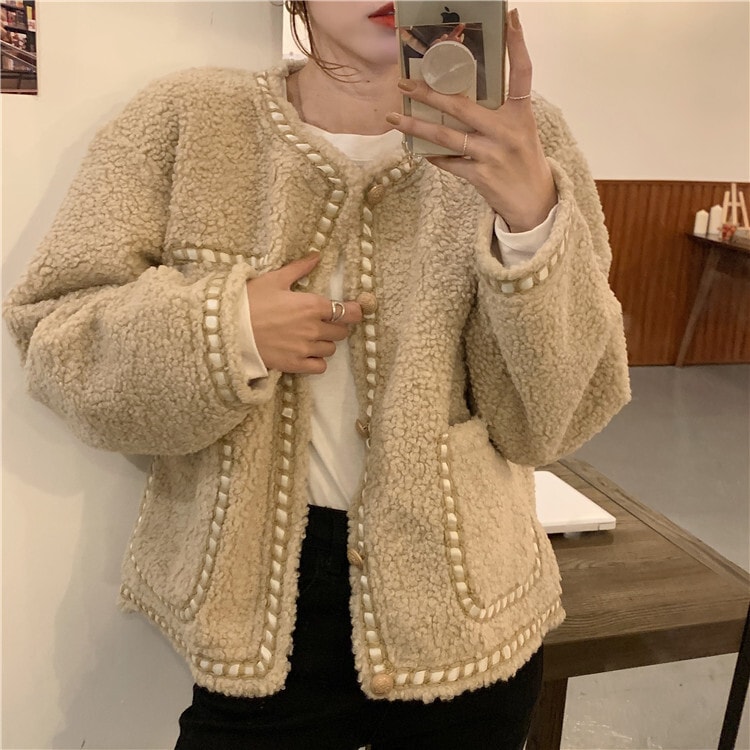 ボアジャケット ポケット ブラウン ブラック アウター ブルゾン ジャケット 長袖 スリム 細身