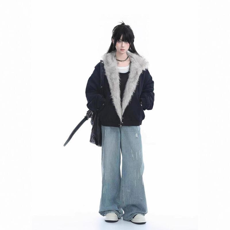 アメリカのレトロな女性用フード付きの冬の厚手のファーラインのコットンダウンジャケット