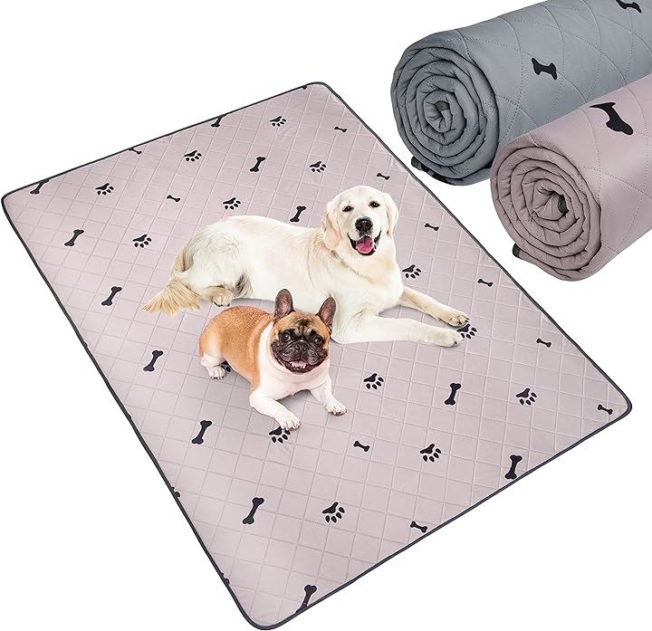 2枚セット洗えるペットシーツ ペットマット ペット用おしっこマット ペット洗えるマット 四重構造 犬 100x90CM(グレー+ピンク, 100x90CM)