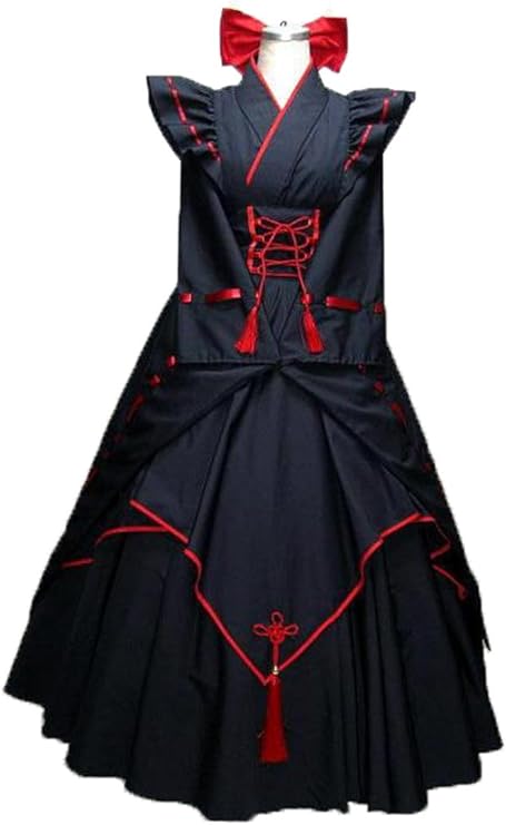 [Sky]コスチューム 変身 なりきり 黒い巫女メイド服風 お祭り 学園祭用コスプレ服