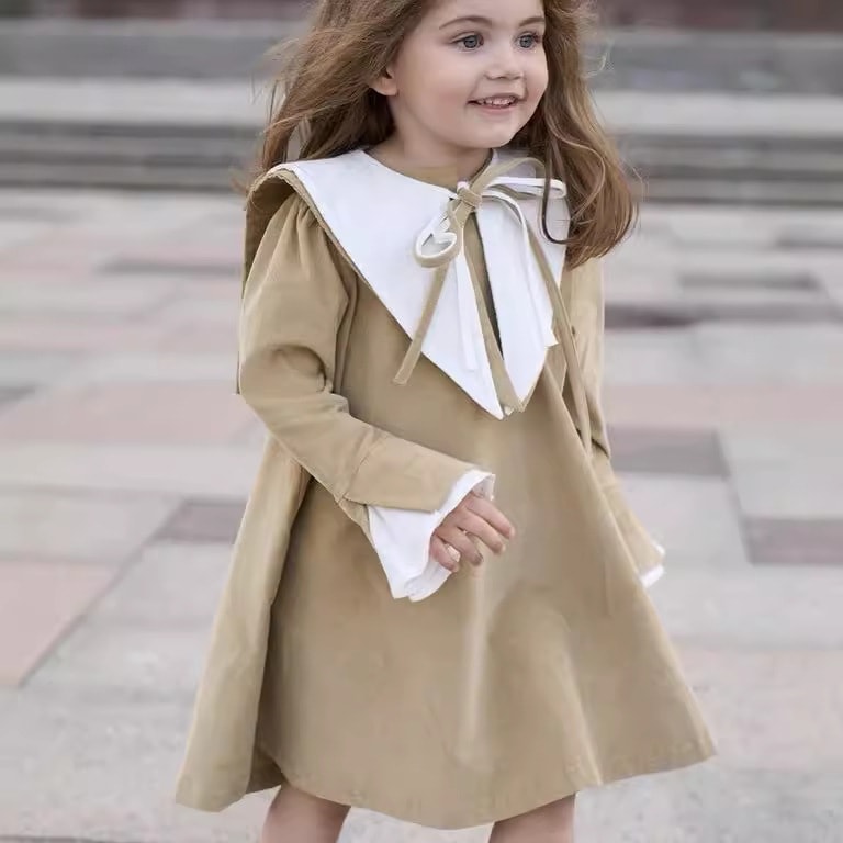 2025春秋女の子赤ちゃんコーデュロイワンピース，小学生幼稚園公演プリンセススカート，子供服の取り外し可能なホワイトカラーのドレススカート