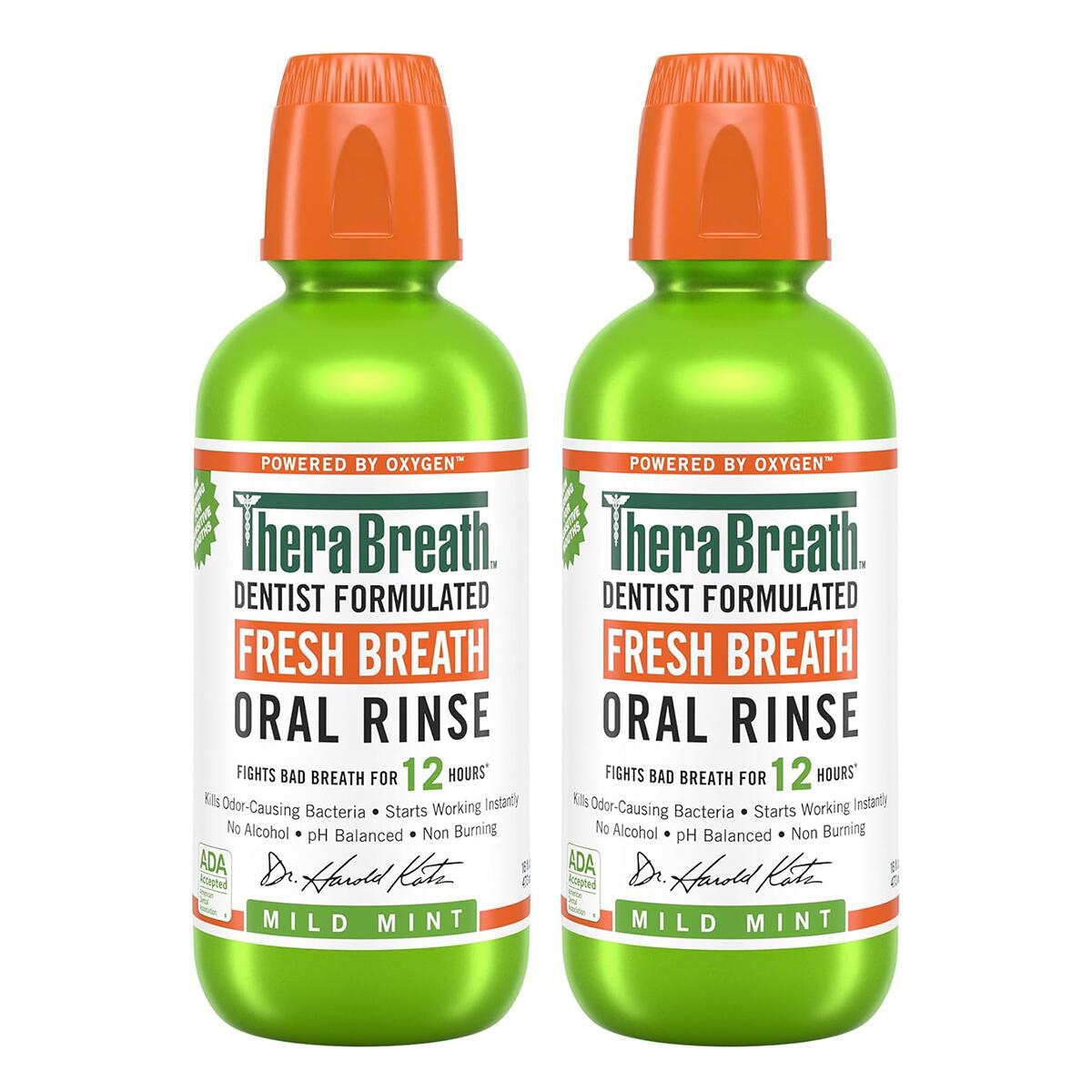 【エクスプレス便】 【2本セット】TheraBreath Fresh Breath Mouthwash, Mild Mint, Alcohol-Free, 12 hours, 16 Fl Oz