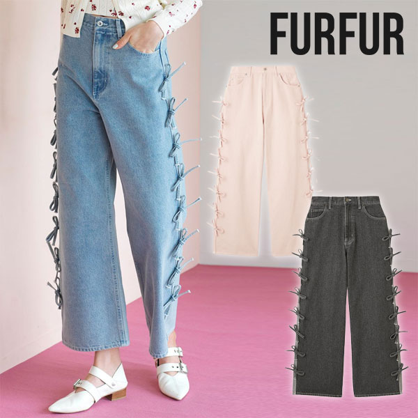 【SALE30%OFF】 【即納】 ファーファー FURFUR ボトムス 24秋冬 リボンデコレーションデニムパンツ フルレングス rwfp244043