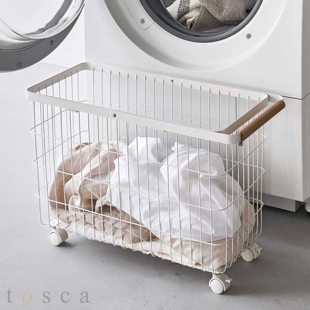 【ポイント5倍】ランドリーバスケット トスカ キャスター付き ワイド&ロー 山崎実業 tosca 35L ホワイト 白 6629 洗濯かご 脱衣かご ランドリーワゴン ワイヤーバスケット 収納 yam