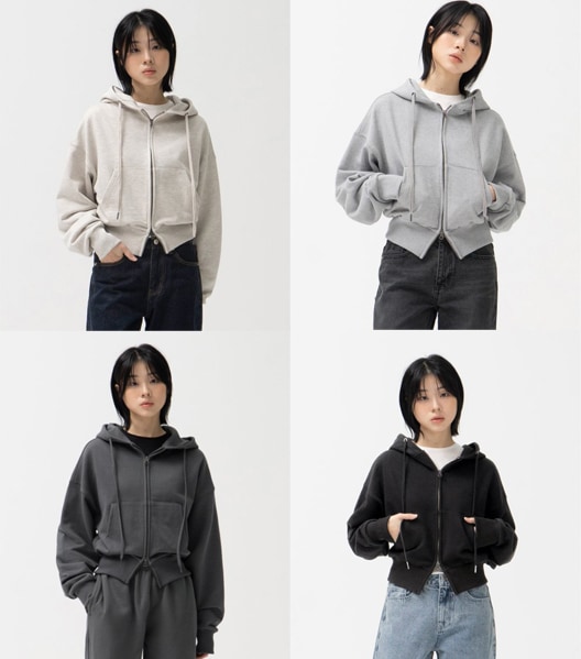 [TOFFEE]韓国 Y2K ファッション/2WAY クロップ スウェット フード ジップアップ(T3S-2CSHZU01)