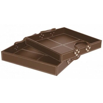 フェイクレザー　トレー（BR）L/S　2個セット W380xH60xD380 40070