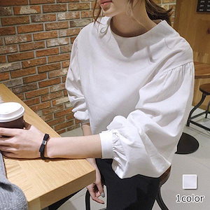 ブラウス レディース 異素材 トップス ボリューム袖 七分袖 長袖 バルーン パフスリーブ おしゃれ 春 夏