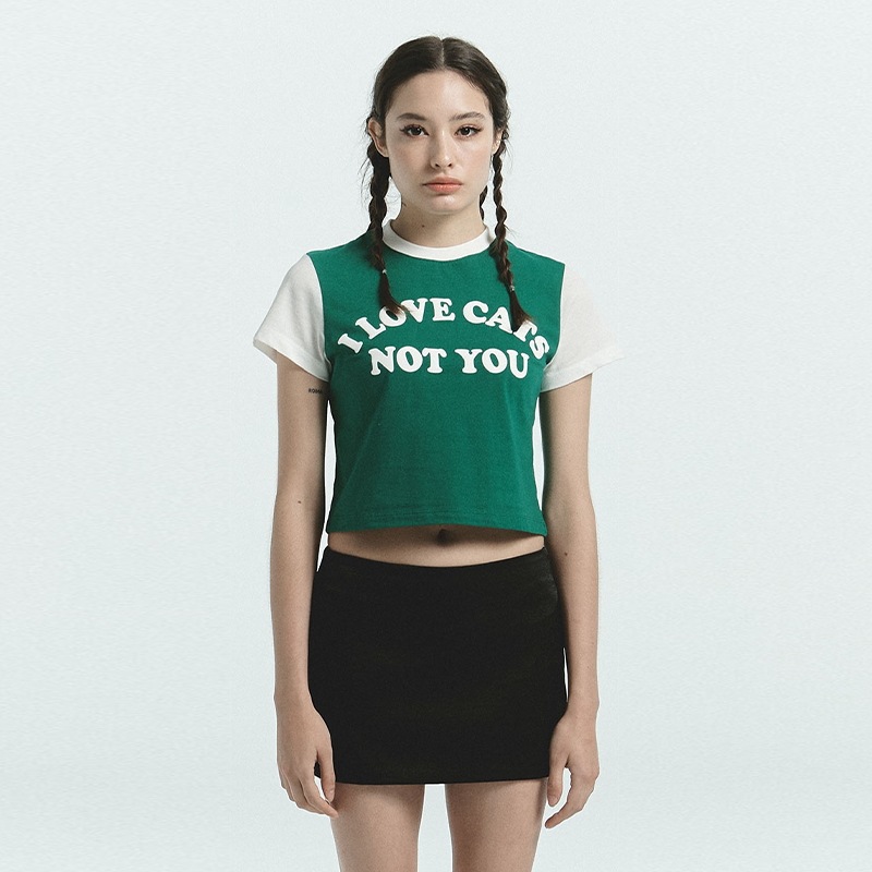 [IBB22UT09GR] GREEN MATCHS COLOR LOVE CAT T-SHIRTS