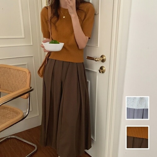 カジュアルセットアップスカートセットアップ 韓国 ファッション レディース 春 秋 冬 カジュアル コーデ シンプル 定番 セレカジ 20代 30代 40代 2025 同色系 リブニット プリー