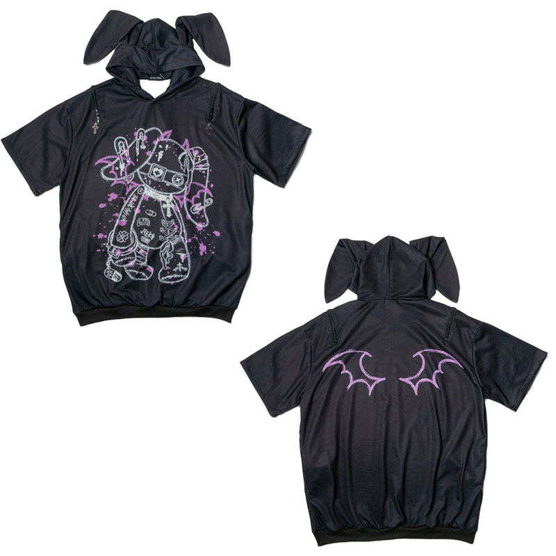 ACDC RAG [半袖]BLOODネロ パーカー 原宿系 原宿 派手カワ ファッション パンク ロック サイバー うさぎ うさみみ ブラック/パープル