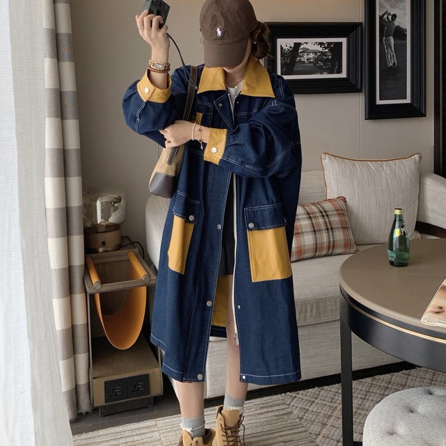 秋 上品 流行り 高級感 デニムトレンチコート レディース ゆったりoversize カジュアル ロングコート 大きいサイズ 体型カバー 百掛け秋 アウター 気質 デニムジャケット