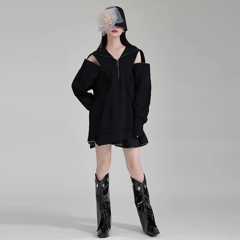 【J.Fashion】 ファス今週の割引は 25% オフですナー 2way パーカーワンピース オフショルダー変更可能 秋冬 おしゃれ トレーナー レディース チュニック 関連商品は店で購入可能 メガ