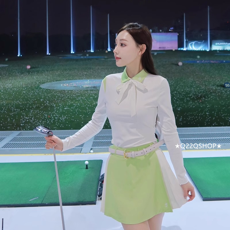 ゴルフウェア 2025 春夏秋 上下セット 長袖 poloシャツ プリーツスカ 白 グリーン かわいい 痩せる 韓国風 レディース ゴルフスカート スポーツウェア テニスウェア 速乾 通気