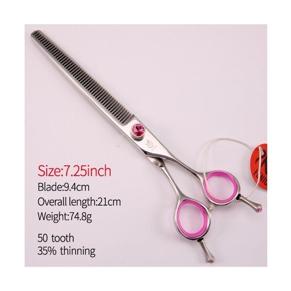 フェニス日本440Cステンレス鋼6.5インチ6.75インチ7インチペット犬ピンクグルーミング間伐シザー間伐率35％ 7.25 inch