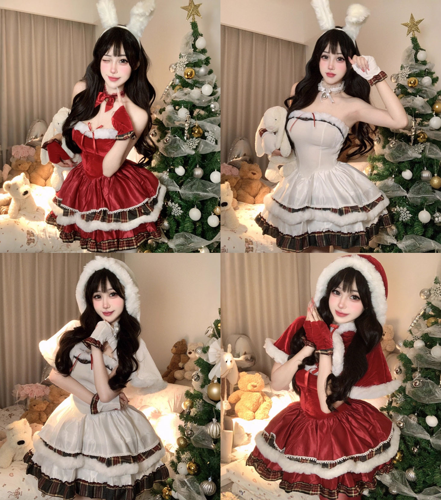 迅速な出荷 サンタ コス レディース サンタ服 サンタクロース コスプレ衣装 セクシー ショート丈 ワンピース 兎耳カチューシャ ネックウエア 手袋付き 可愛い 白 赤 ケープ能 クリスマス 衣装 ロ