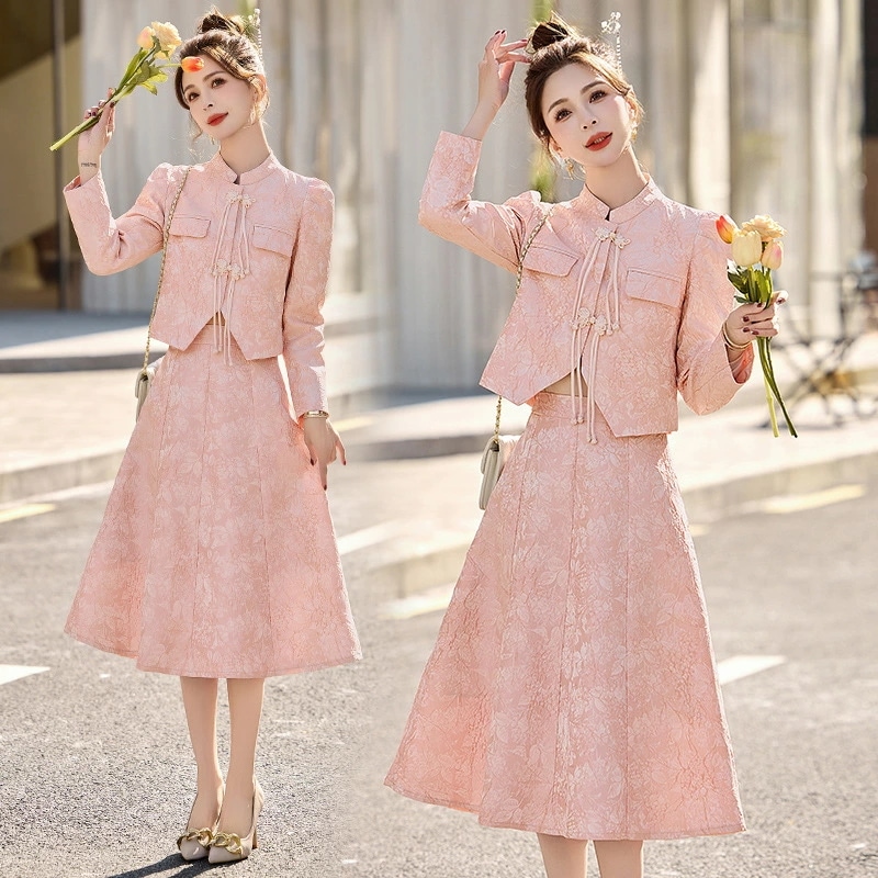 品質良い 上品 ファッション 2点セット 上着＋スカートチャイナドレス 中華風 入園式 七五三 女性 発表会 カジュアル 女性 春夏 セットアップ大きいサイズ 忘年会 素敵 可愛い 花嫁 きれいめ 結