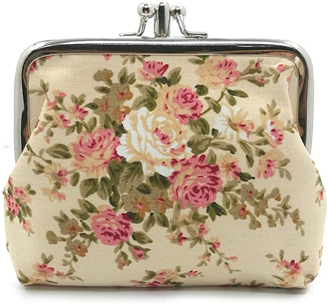 キュートフローラルバックルコイン財布ビンテージポーチキスロック小銭入れ財布#010