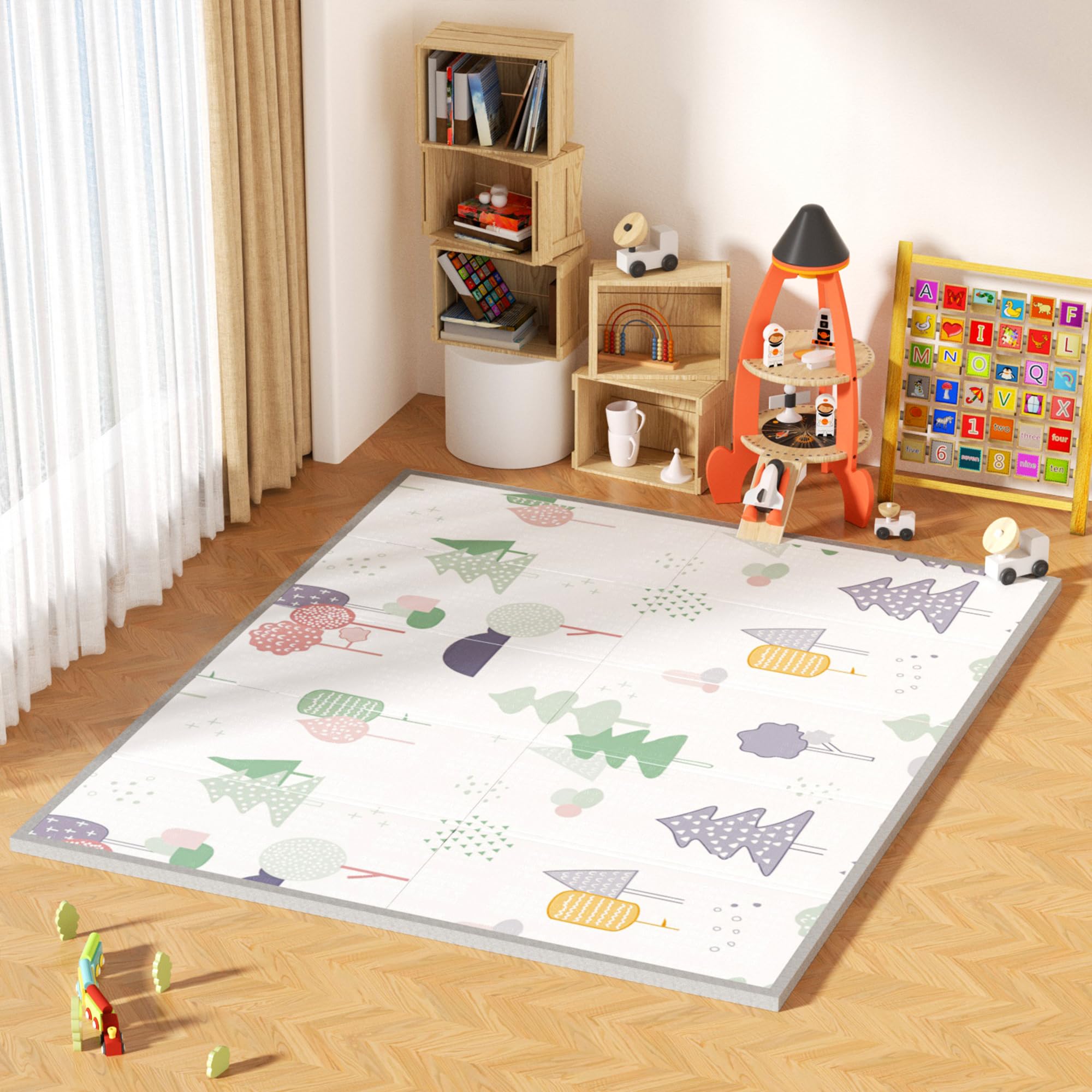 プレイマット 赤ちゃん 折りたたみ 200×150×2cm 厚手 安全検査済み ベビーマット 防水 防音 ベビープレイマット 滑り止め おしゃれ ベビー 出産祝い 一枚入り (200×150×2cm