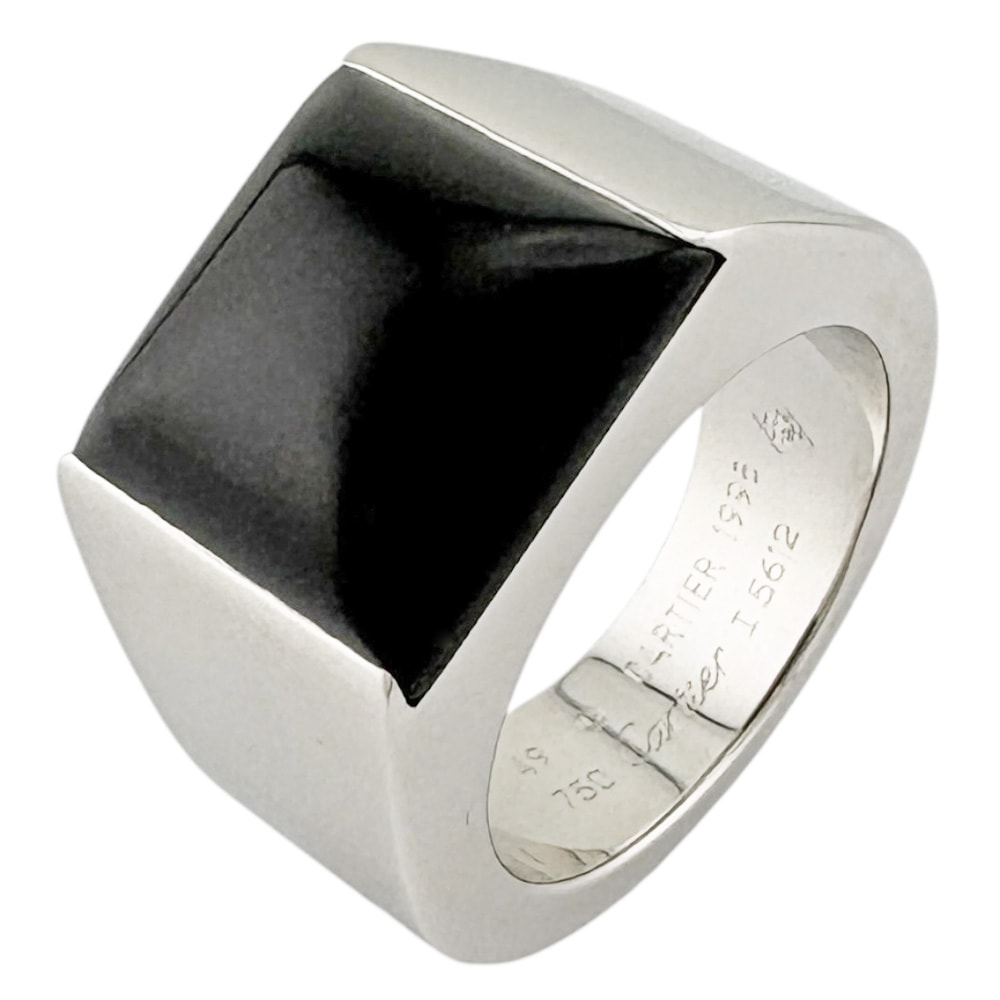 カルティエ タンク リング 指輪 9号 18金 K18ホワイトゴールド オニキス CARTIER 中古 美品