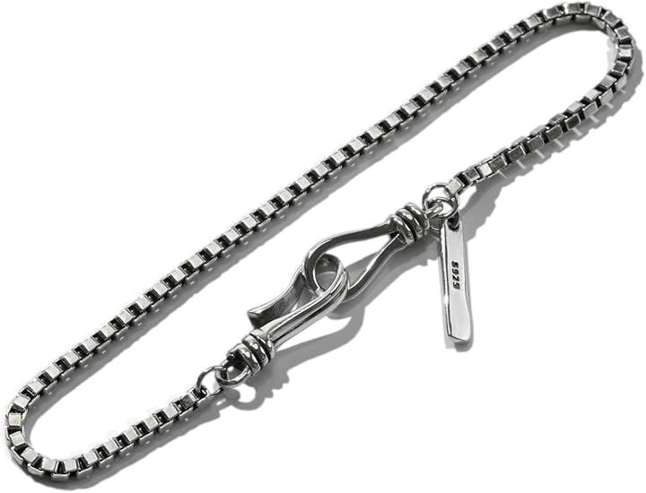 シルバー925 ブレスレット メンズ レディース 男女兼用 ベネチアンチェーン ボックスチェーン フック式 S925刻印 スターリングシルバー 細身 シンプル (シルバー, 20cm)